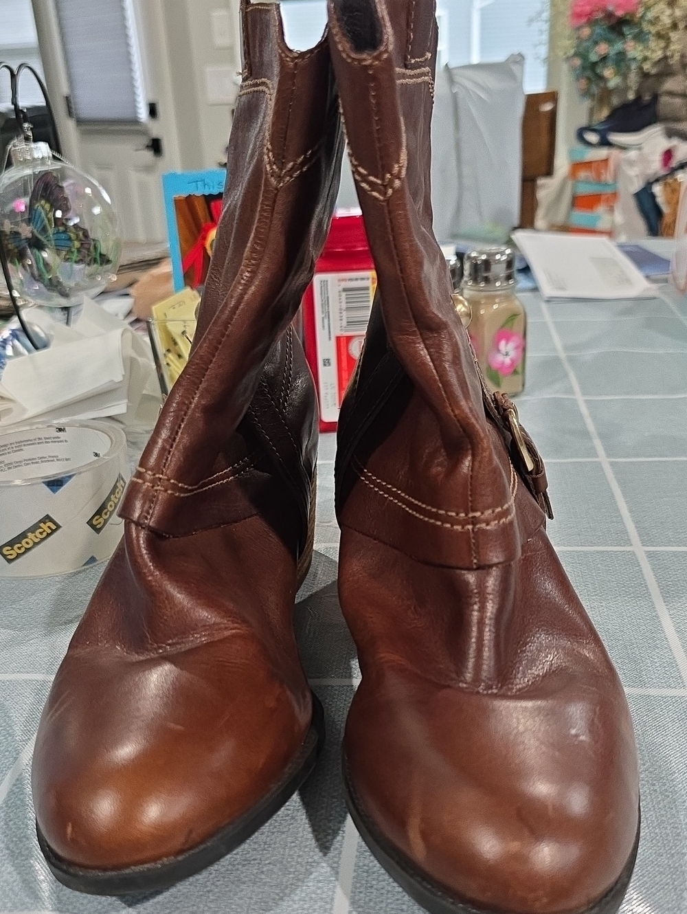 Clarks Brown Leather Ankle Booties with Side Buckle 9M
